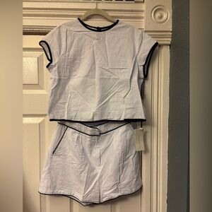 Commense White Two-Piece Short Set with Black Trim